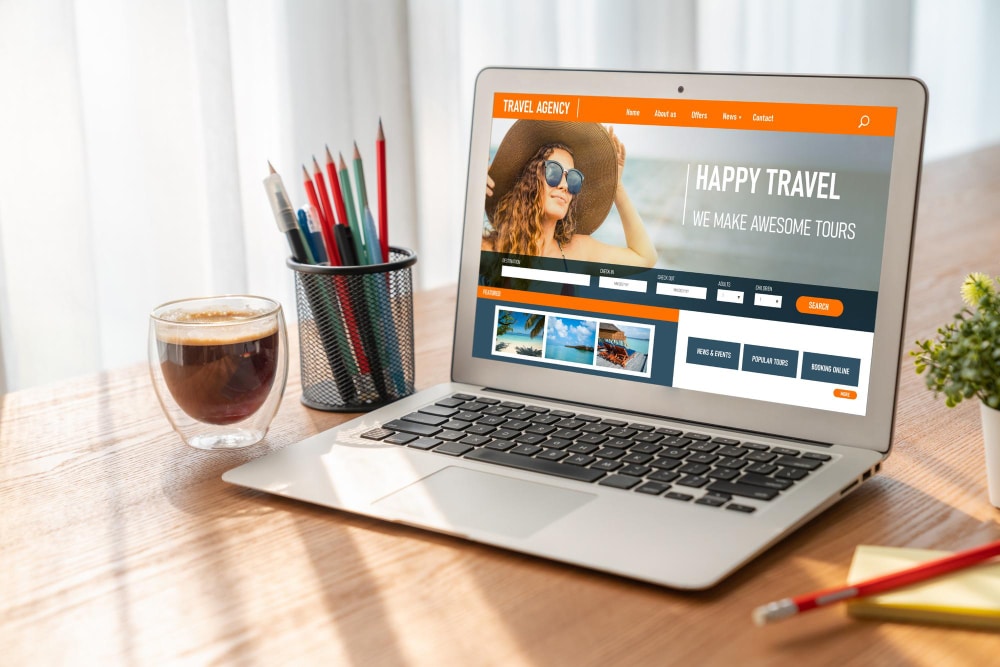 video-call Laptop showing a well maintained business website